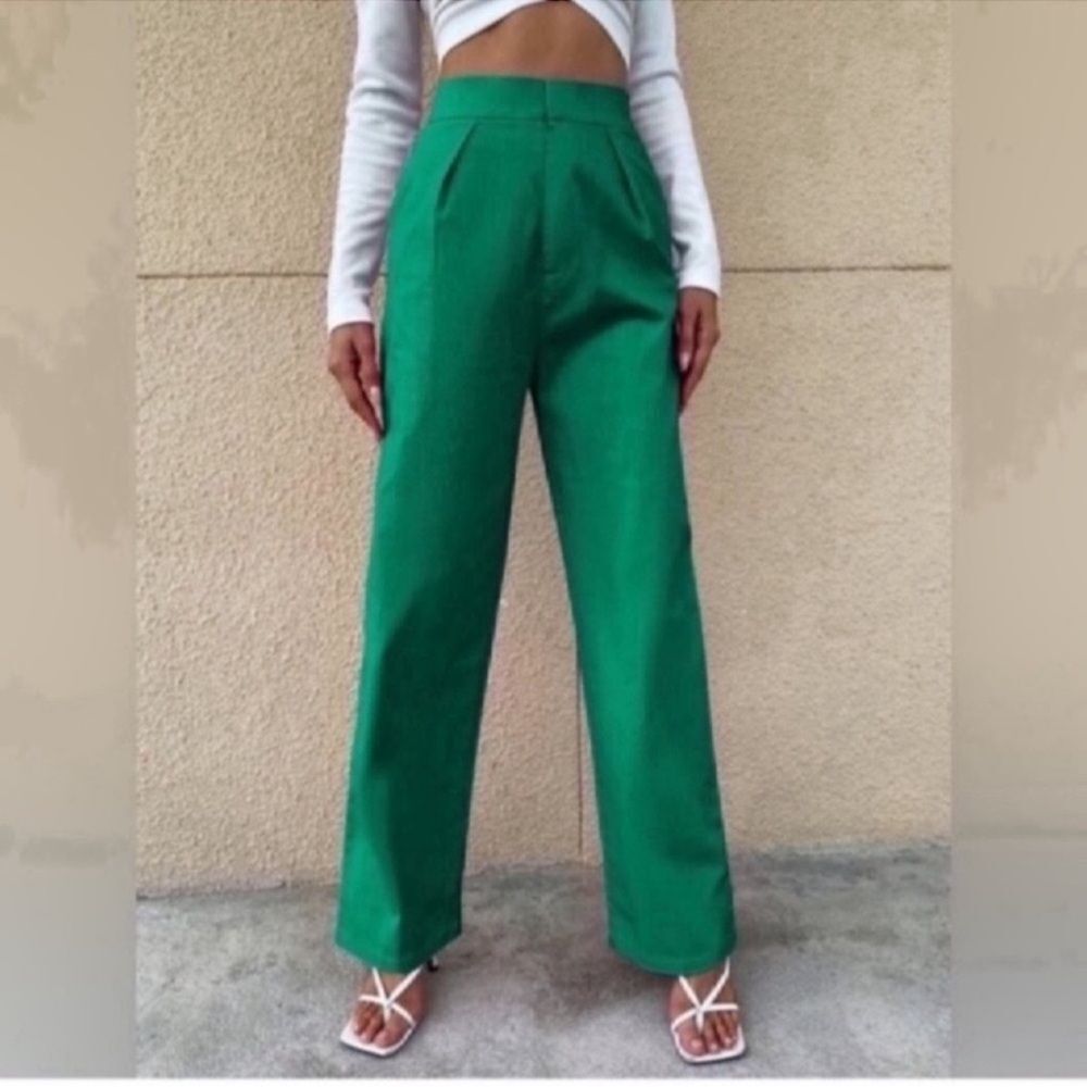 Solid High Rise Straight Leg Pants - image 4